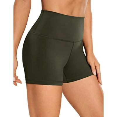 Abbildung von CRZ Yoga Naked Feeling Damen Kurze Leggings High Waist Blickdicht Fithess Shorts Radlerhose Sporthose 7cm Olivgrun 38