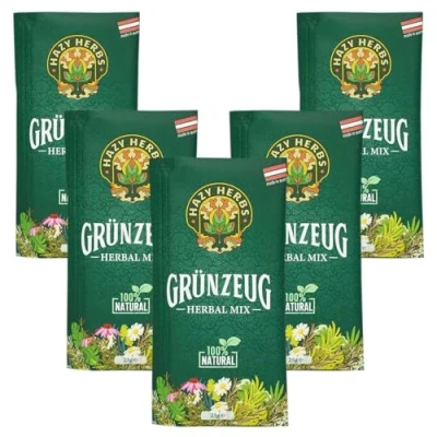 Abbildung von 5er Pack HAZY HERBS Kräutertee Mischung &quot;Grünzeug&quot; 100% natürlicher Kräutermix 5 x 25g feine