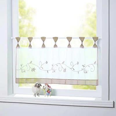 Abbildung von Joyswahl Scheibengardine Voile Bistrogardine Selina mit Blumen Stickerei Muster Transparente Gardine HxB 60x145cm Sand 1er Pack