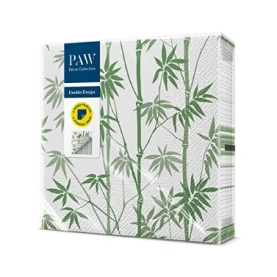 Abbildung von PAW Servietten 3 lagig (33 x 33 cm) I 20 Stück Perfekt für Geburtstage, Partys, Hochzeiten, Kommunion und Feiern Papierservietten Beidseitig Bedruckt Bambus, Grün, Streifen Bamboo Forest