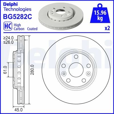 Abbildung von DELPHI Bremsscheibe RENAULT: Kangoo II / Grand Kangoo, Express, MERCEDES BENZ: Citan Tourer Kombi, Kastenwagen, Mixto BG5282C