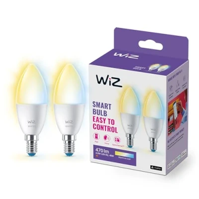 Abbildung von WiZ Tunable White LED Lampen E14 2er Pack (470 lm), 40 W mit warm bis kaltweißem dimmbarem Licht, smarte Lichtsteuerung über WLAN per Stimme/App