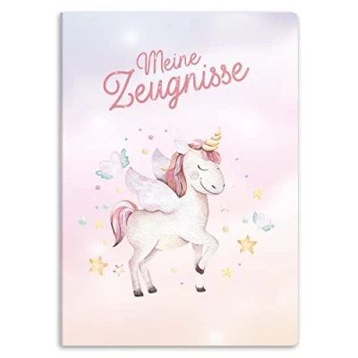 Abbildung von itenga Organisationsmappe Zeugnismappe A4 Kunststoff Sichtbuch Motiv Einhorn Wasserfarben