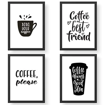 Abbildung von Papierdrachen 4 Premium Poster DIN A4 Bilder für Küche und Wohnzimmer schwarz weiß Coffeelove hochwertige ungerahmte Kunstdrucke mit Spruch Dekoration Wandbild