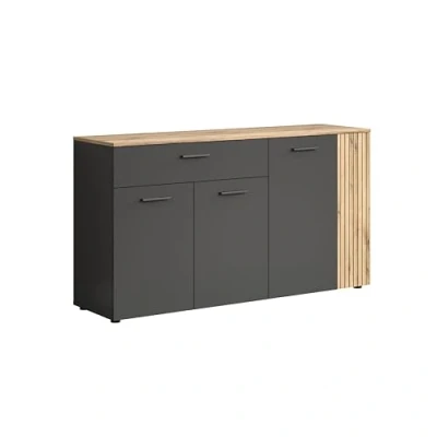 Abbildung von trendteam smart living Esteban Sideboard Anthrazit/Eiche Highboard Kommode (BxHxT) 150 x 83 42 cm Rillenoptik mit großer Schublade und 3 verstellbaren Böden