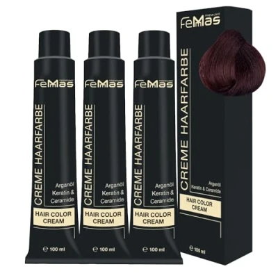 Abbildung von FemMas Haarfarbe 3x Hellbraun Kupfer 5.4 I Professionelle Creme mit Arganöl, Keratin &amp; Ceramiden Als dauerhafte Haarfärbung oder Tönung für strahlende, haltbare Farbergebnisse 100 ml