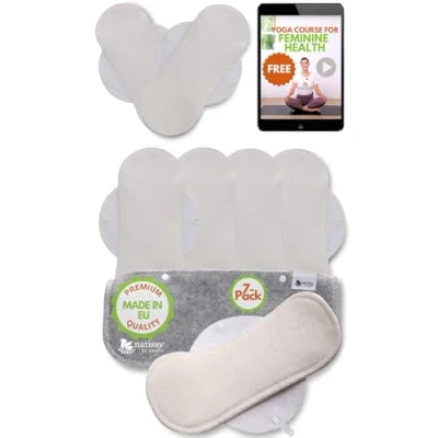 Abbildung von Öko Slipeinlagen waschbar aus bio Bambus (Größe M, 7er Pack); lange, dünne hochtemperatur waschbare Damen &amp; Mädchen MADE IN EU; 100% Atmungsaktiv (kein PUL/TPU) nur für täglichen Ausfluss