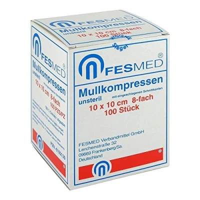 Abbildung von Mullkompressen ES 10x10 cm unsteril 8fac 100 St