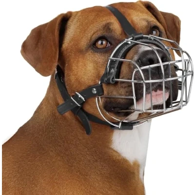 Abbildung von BRONZEDOG Hundemaulkorb Drahtkorb Metallmaske für mittelgroße bis große Hunde (Größe 4: Pitbull &amp; Amstaff)