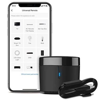 Abbildung von BroadLink RM4 Mini S Universal IR Fernbedienungs Hub mit USB Kabel für Temperatur Feuchtigkeitsüberwachung, Funktioniert Alexa, Google Home, IFTTT
