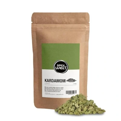 Abbildung von Spicy Welt Kardamom Ganz (250g) Ganze Kardamomsamen in Premium Qualität für Kochen, Backen &amp; Getränke Intensiv Aromatischer Geschmack 100% Naturrein, Ohne Zusätze