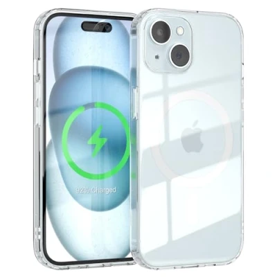 Abbildung von EAZY CASE Crystal TPU Hülle kompatibel mit iPhone 15 Qi Charging, Silikon Kameraschutz, Slimcover, Handyhülle, Silikonhülle, Backcover, Durchsichtig, Transparent