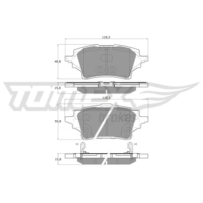 Abbildung von TOMEX brakes TX 19 83 Bremsbelagsatz Hinterachse inkl. Verschleißwarnkontakt mit Zubehör TOYOTA: Corolla XII Kombi, C HR, Schrägheck