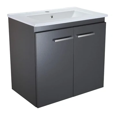 Abbildung von paplinskimoebel Waschtisch mit Unterschrank Waschbeckenunterschrank in Graphit Waschbecken für Badezimmer Badezimmerschrank Hängend zwei Türen Br.60cm x H:58cm T:40 cm