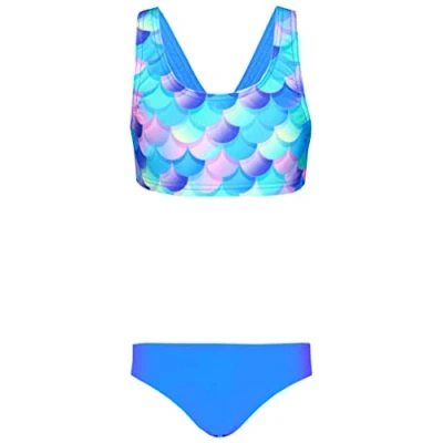 Abbildung von Aquarti Mädchen Sport Bikini Racerback Bustier &amp; Bikinislip, Farbe: Meerjungfrau Violett/Blau/Rosa, Größe: 152