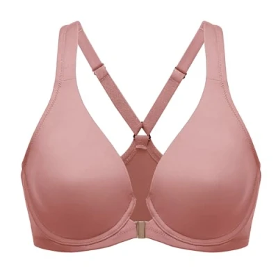 Abbildung von DELIMIRA Damen Vorderverschluss Racerback BH Grosse Grössen Bügel BHS Tiefer Ausschnitt Ungefüttert Vollschalen Jahrgangsrose 90G