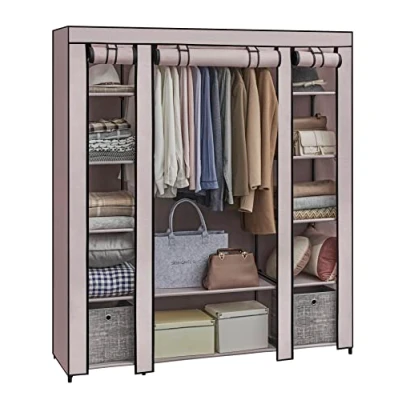 Abbildung von SONGMICS, Kleiderschrank aus Stoff, tragbar, für das Schlafzimmer, Kleiderständer mit Stoffabdeckung, 45 x 150 175 cm, 12 Fächer, Metallstruktur, Rosa (Puderrosa), LSF003P02