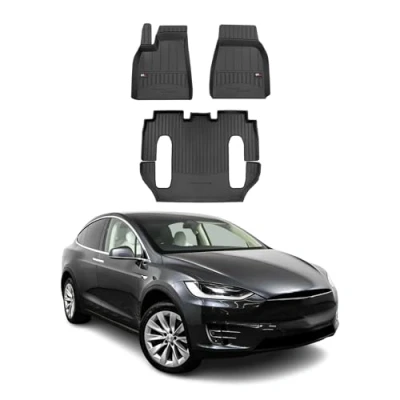 Abbildung von OMAC Gummi Fußmatten kompatibel mit Tesla Model X 2016 2020 Premium TPE Automatten 3tlg