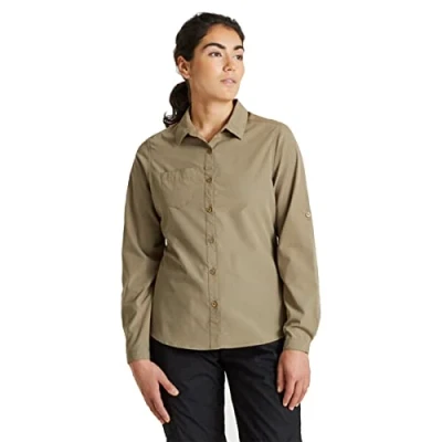 Abbildung von Craghoppers Damen Expert Womens Kiwi Long Sleeved Shirt Hemd mit Button Down Kragen, Pebble, 18