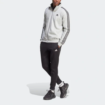 Abbildung von adidas Sportswear Basic 3 Stripes Tracksuit Trainingsanzug Medium grey heather black, Herren, Größe: Small, black