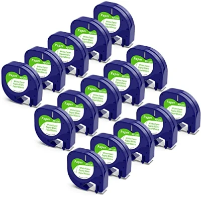 Abbildung von 15x Kompatibel mit Dymo Letratag Etikettenband Papier 12mm x 4m, Schriftband Paper Schwarz auf Weiß für LT 100H 100T Plus 200B XR XM, 91200 91220