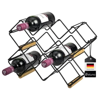 Abbildung von eluno Weinregal für 5 Flaschen, aus Metall und Bambus, stapelbar (ca. 39 x 14,5 15 (B/H/T), 4, Stück)