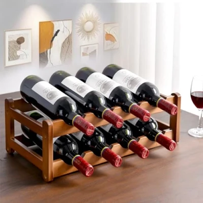 Abbildung von Wenbones Flaschenregal 8 Flaschen Wein, Weinregal Holz，Weinregal Stapelbar， Natürlich,Holz, Weinregal，Mit 1 Weinstopfen (zweistufig)