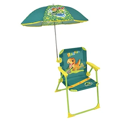 Abbildung von Fun House Enfant Jurassic World 713465 Camping Klappstuhl, Dinosaurier, Maße: H 38,5 x XL, T 37,5 cm + Sonnenschirm Ø 65 cm, Mehrfarbig