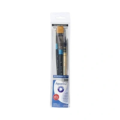 Abbildung von Daler Rowney Aquafine Aquarell und Gouache Pinsel Set mit kurzem Griff, weiches Kunst Ziegenhaar, 3 verschiedene Pinsel, ideal für Profis