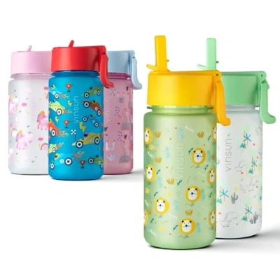 Abbildung von Vinsun Trinkflasche Kinder 500ml Auslaufsicher mit Strohhalm Löwe, BPA frei, auslaufsicher, bruchsicher, Geruchs und Geschmacksneutral