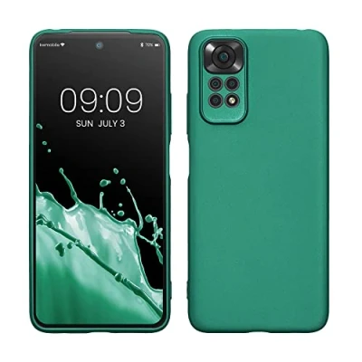 Abbildung von kwmobile Handyhülle kompatibel mit Xiaomi Redmi Note 11 / 11S Hülle weiche Silikon Case metallisch schimmernd in Metallic Dunkelgrün