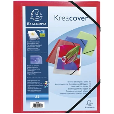 Abbildung von Exacompta 55185E 5er Pack Einschlagmappen Kreacover . Aus blickdichtem Kunststoff mit Klarsichttasche DIN A4 2 Gummizügen und 3 Klappen rot Sammelmappe Dokumentenmappe ideal für Büro Schule