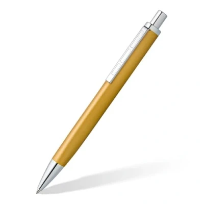 Abbildung von STAEDTLER Druckkugelschreiber triplus 444 M, Farbe Glorious Gold, hochwertiges Metallgehäuse in ergonomischer Dreikantform, Großraummine Schreibfarbe Blau, M11 3