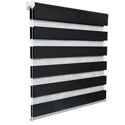 Abbildung von WOLTU Doppelrollo Klemmfix ohne Bohren Anthrazit B120 x H150 cm, Duo Rollo Zebrarollo Fensterrollo Klemmrollo Seitenzugrollo Easyfix lichtdurchlässig &amp; verdunkelnd Rollos für Fenster und Tür