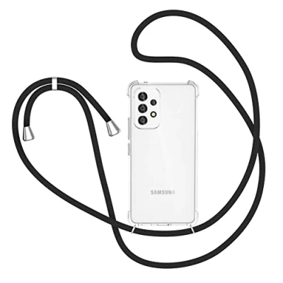 Abbildung von XTCASE Handykette für Samsung Galaxy A33 5G Hülle, Smartphone Necklace Handyhülle mit Band Transparent Schutzhülle Stossfest Schnur Case zum Umhängen in Schwarz