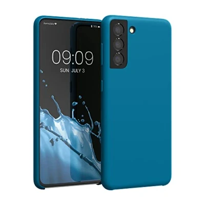 Abbildung von kwmobile Hülle kompatibel mit Samsung Galaxy S21 Silikon Handy Case Handyhülle weiche Oberfläche kabelloses Laden Karibikblau