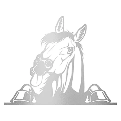 Abbildung von Finest Folia Aufkleber Peeking Animals Tiere Deko Sticker selbstklebend wasserfest für Auto Kühlschrank Laptop Koffer Autoaufkleber K151 (Silber, 14 Pferd)