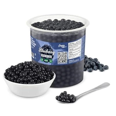 Abbildung von INSPIRE FOOD Bubble Tea Perlen Blaubeere für Popping Boba Perlen, Tapioka Fruchtperlen und 100% vegan glutenfrei, ohne künstliche Farbstoff, 450g