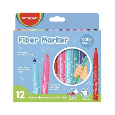 Abbildung von KEYROAD Filzstifte JUMBO / 12 Stck./ Abwaschbare/Schulfilzstifte Fasermaler/mit Loch zum Aufhängen/Erwachsene und Kinder/Perfekt für Schularbeiten/Kindersicher/Mischfarben, bunt