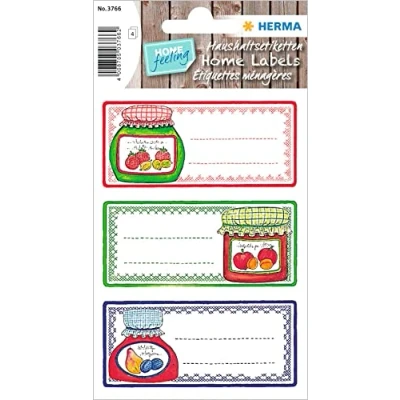 Abbildung von HERMA 3766 Marmeladen Etiketten selbstklebend, 12 Stück, 76 x 35 mm, Homemade Küchen Aufkleber zum Beschriften, Haushalt Sticker für Weihnachten Einmachgläser Gewürzgläser Marmeladengläser Flaschen