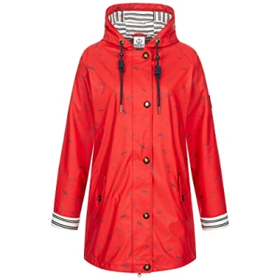 Abbildung von Ankerglut Damen Friesennerz Regenmantel Kapuze Gefüttert Wasserdicht Wetterfest Übergangsjacke #ankerglutbucht Regenjacke, red, 46