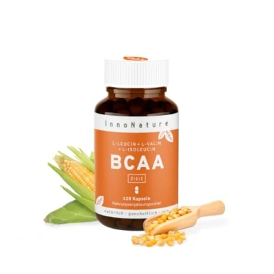 Abbildung von InnoNature BCAA Kapseln I natürliche essentielle Aminosäuren 120 Kapseln, L Leucin 345mg, Valin 172mg, Isoleucin Vegan ohne Zusatzstoffe