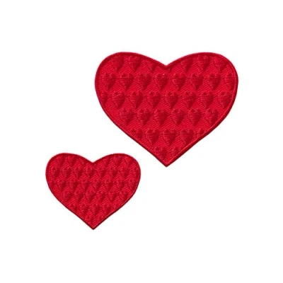 Abbildung von Monoquick Bügelbild Aufnäher Patch Applikation zum Aufbügeln Herzen rot 2 teilig 4,0 + 6,0 cm