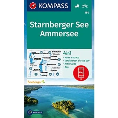 Abbildung von KOMPASS Wanderkarte 180 Starnberger See, Ammersee 1:50.000: 4in1 mit Aktiv Guide und Detailkarten inklusive Karte zur offline Verwendung in der App. Fahrradfahren.