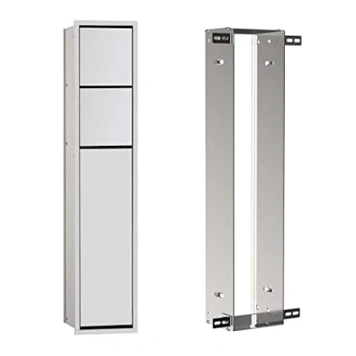 Abbildung von Emco ASIS 150 Unterputz Schrankmodul, Badezimmerschrank als Toilettenpapierhalter &amp; Klobürstenhalter mit extra Fach, Hochschrank Push to Open Funktion, inkl. Einbaurahmen, Silber