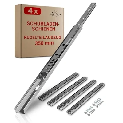 Abbildung von LouMaxx Kugelauszug 4er Set Schubladenschienen 27 mm Nut 350mm Schienen Schublade Schubladen Schienensystem mit Teilauszug