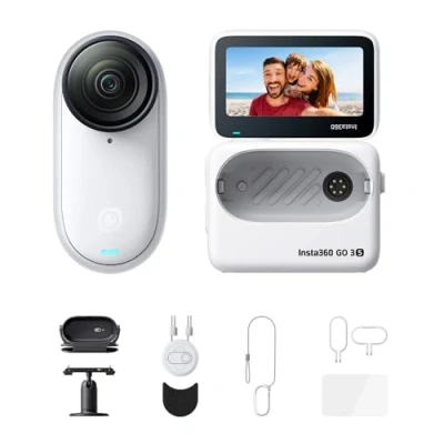 Abbildung von Insta360 GO 3S Action Bundle Tragbare 4K Mini Kamera, Freihand POVs, Überall anbringbar, Stabilisierung, 140 min Akku, 10 m wasserdicht, KI Bearbeitung, Apple Find My, für Vlogs, Reisen, Outdoo