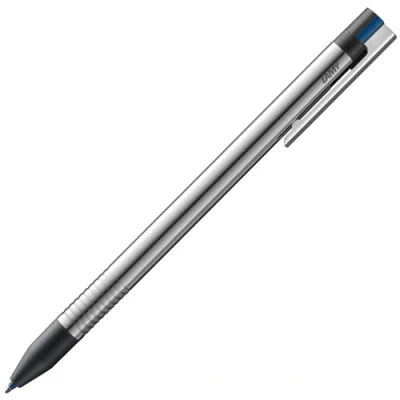 Abbildung von LAMY logo 3 colours mehrfarbiger Kugelschreiber aus Edelstahl (schwarz, blau, rot) mit Sichtwahlmechanik Farbe einem Klick ändern inkl. Kugelschreiberminen M 21 in schwarz, blau &amp; rot