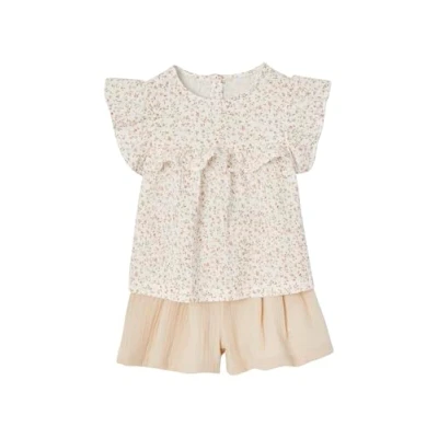 Abbildung von VERTBAUDET Zeremonie Set, Bluse und Shorts aus Baumwollgaze für Mädchen, weiß, 110