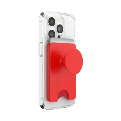 Abbildung von PopSockets Phone Wallet with Expanding Grip and Adapter Ring for MagSafe, Card Holder, Wireless Charging Compatible, Compatible MagSafe Rosso